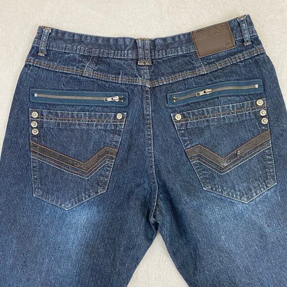 MECCA 90s Y2K Straight Leg Jeans Men 36x34 (36x33) Dark Wash Blue Denim Slim Fit - Picture 4 of 11